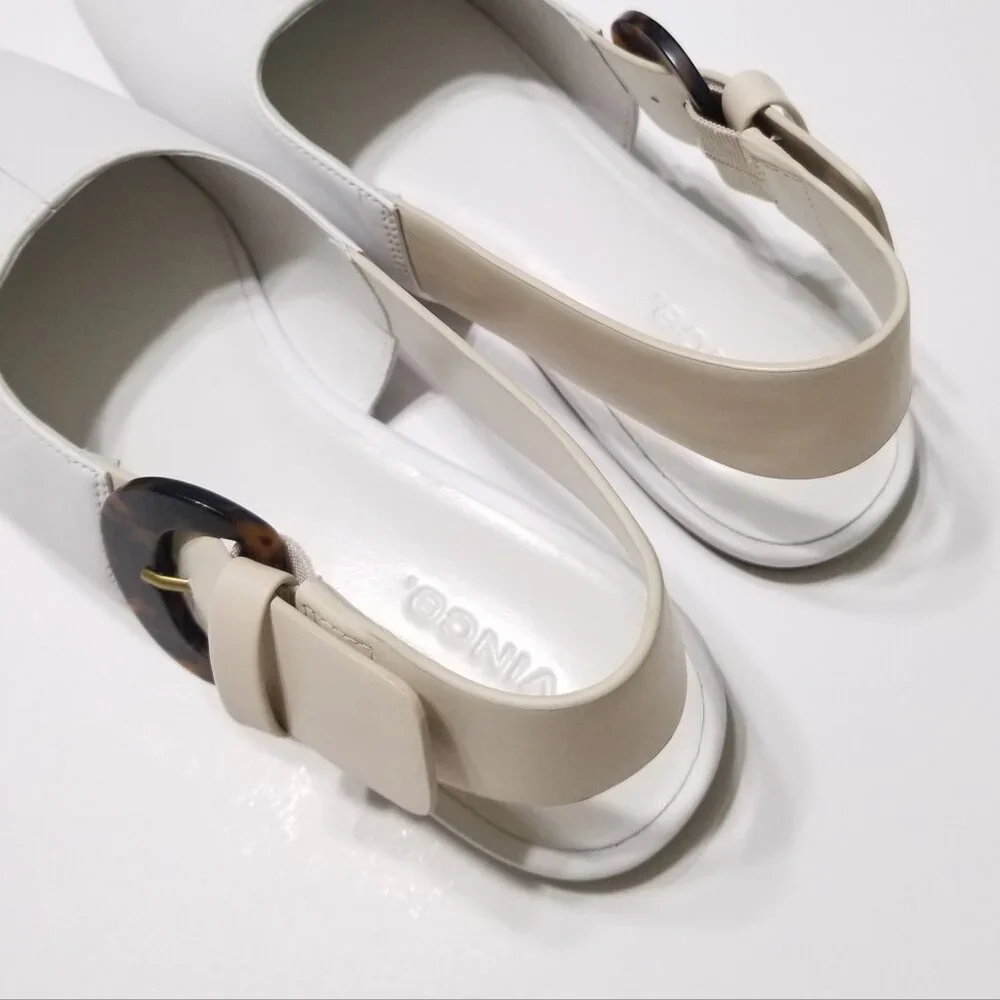 NWOB Vince Cadot White Leather Tortoise Buckle Slingback Flats $275